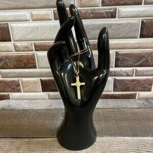 Diamond Stud Gold Cross Virgin Mary Pendant Necklace